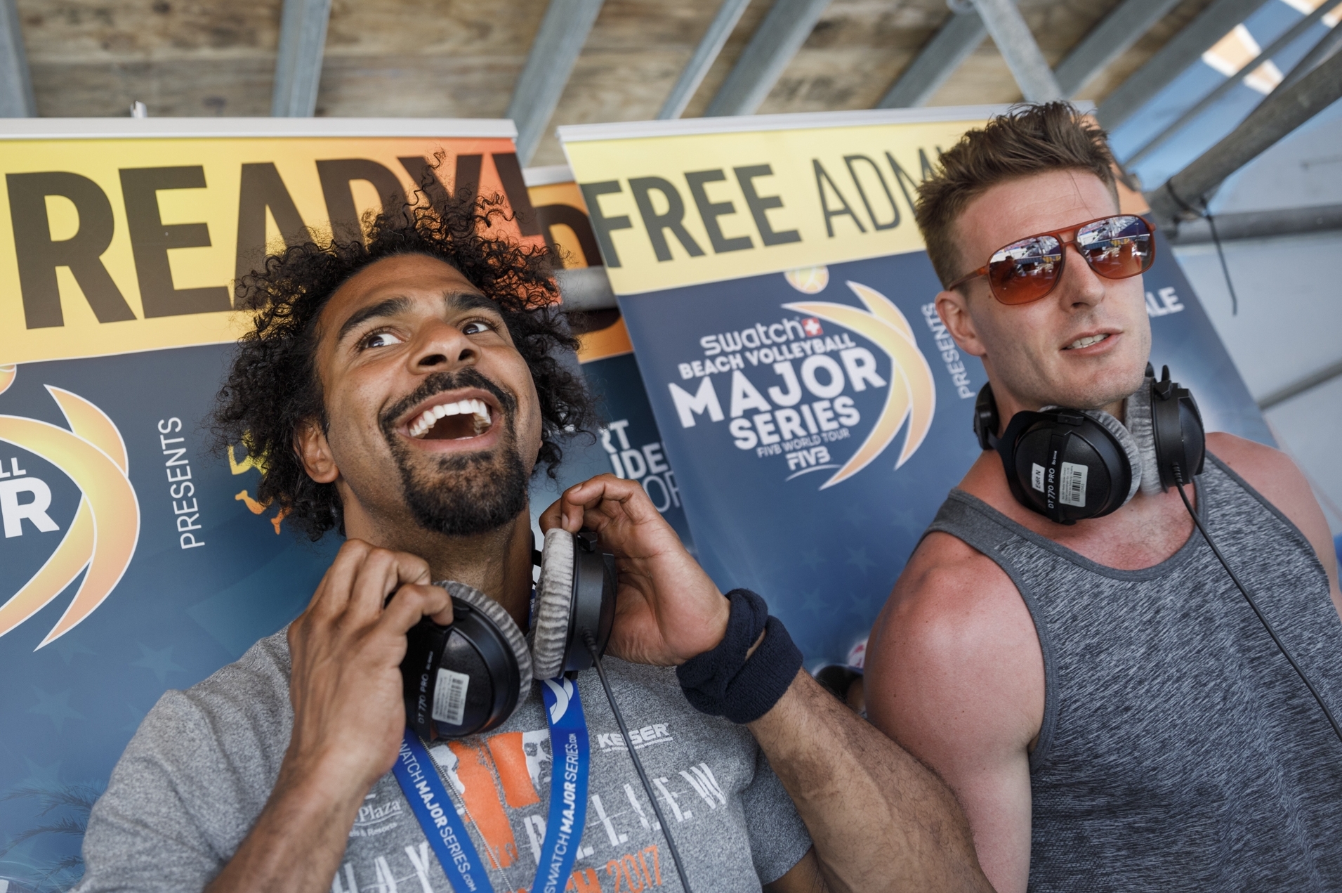 David Haye (left) with Martin Reader in the commentary box